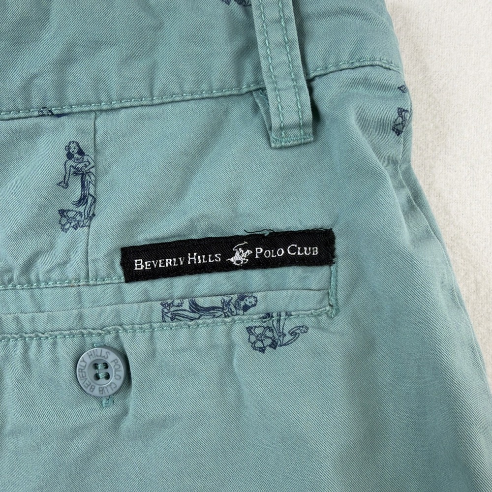 Beverly Hills Polo Club Mens Shorts 32 Blue Golf Print Chino Flat Front 9 In - Picture 4 of 10